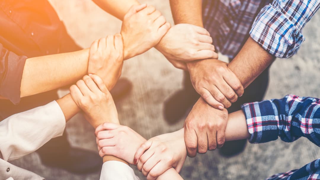 Eight hands that hold on to the next wrist to make a safe circle.