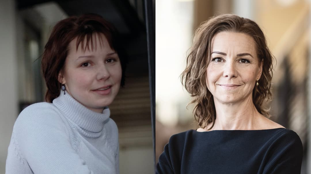 Två porträttbilder på en kvinna, den vänstra visar henne för 20 år sedan och den högra visar henne idag.