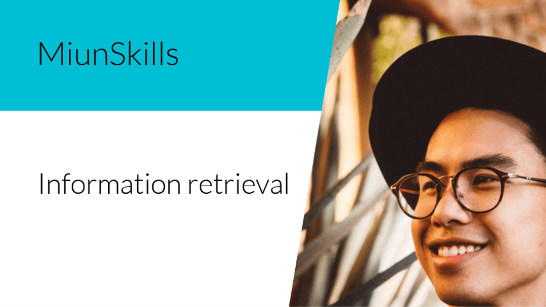 Text MiunSkills information retrieval and image of a man with a hat and glasses