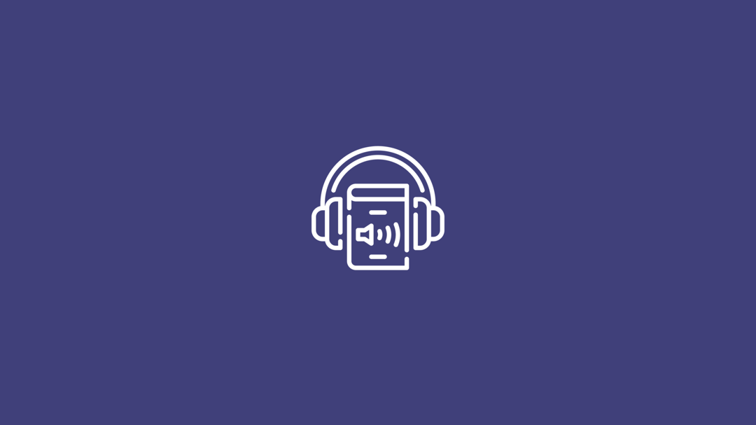 Lilac background and icon with book and headphones