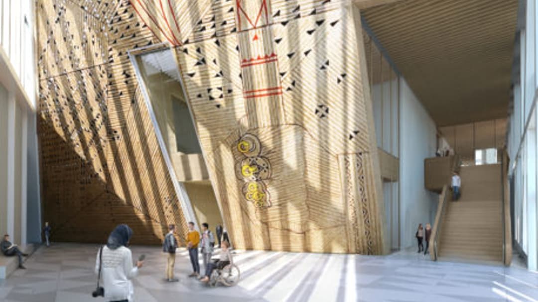 Monumentalt konstverk på 50 meter hög vägg