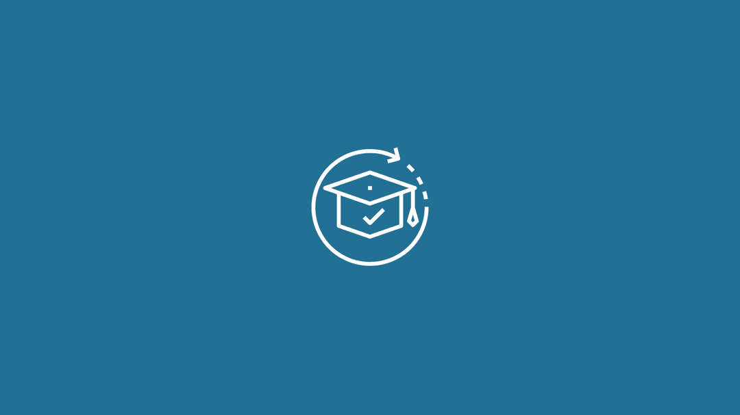 Blue background icon with arrow and academic hat