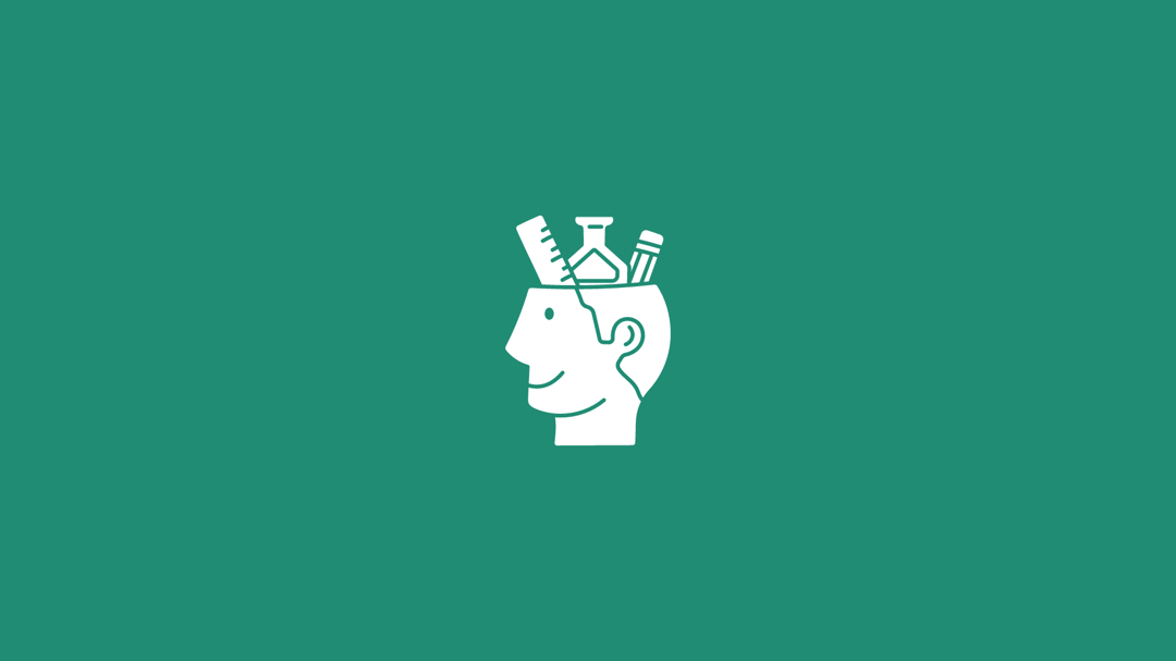 Green background an an icon with headn and tools