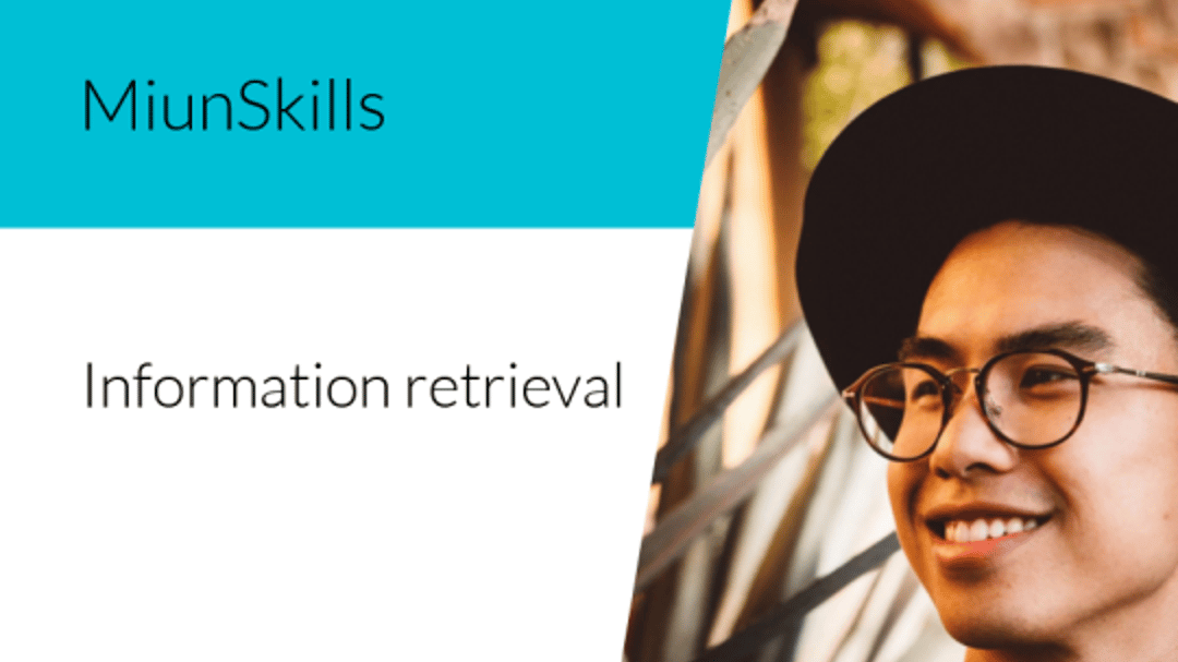 Text MiunSkills information retrieval and image of a man with a hat and glasses