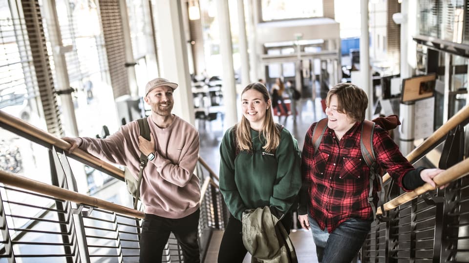 Studenter i campusmiljö.