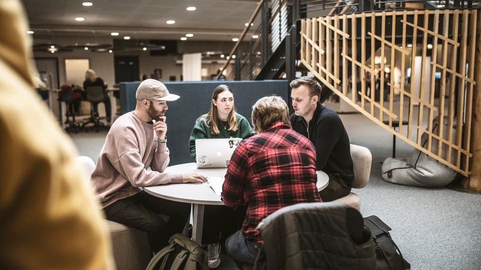 Studenter i campusmiljö.