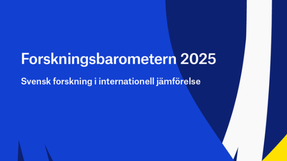Vit text på blå bakgrund "Forskningsbarometern 2025"