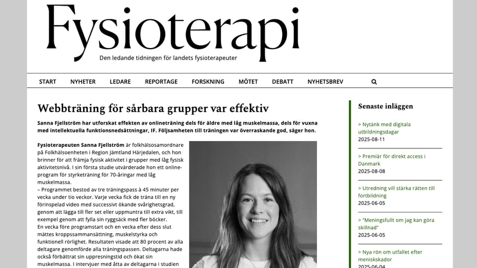 Skärmavbild från fysioterapi.se