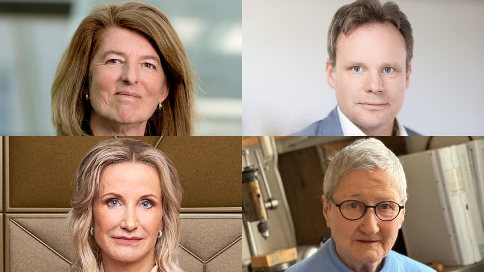Collage av porträttbilder på tre kvinnor och en man