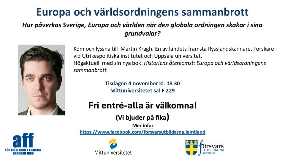 Annons med foto på man och text kring ett seminarium