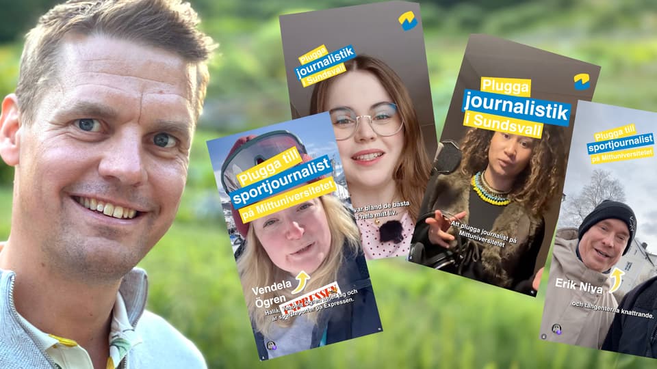 En man tittar in i kameran och ler. Intill honom är fyra bilder med lite text inmoterade.