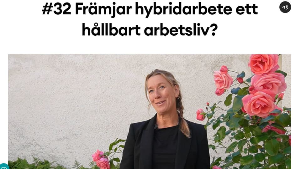 Skärmklipp från podd med rubrik och bild av en kvinna bredvid en rosenbuske.