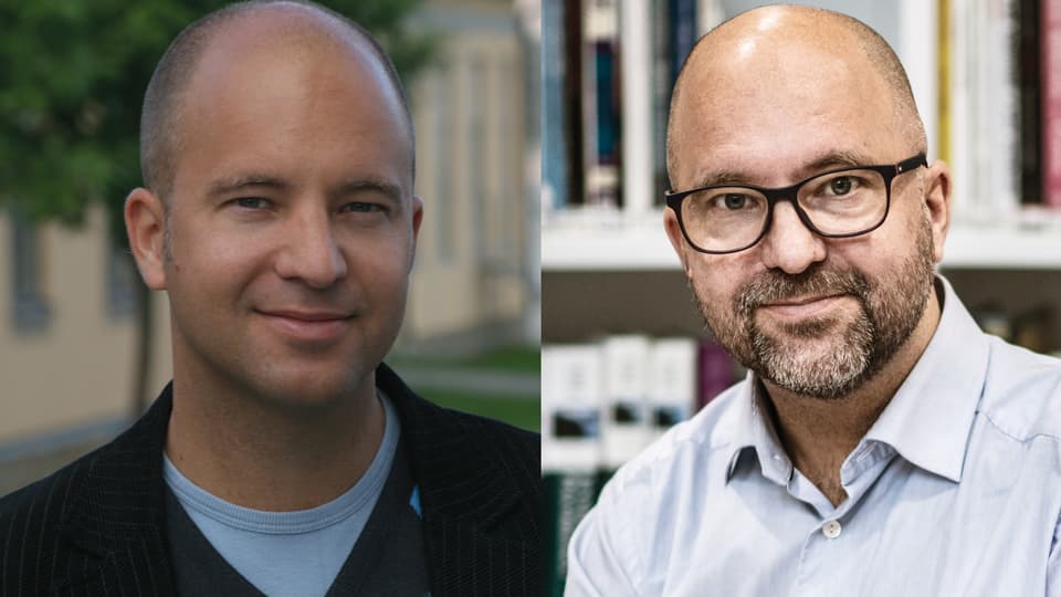 Två porträttbilder på en man, den vänstra visar honom för 20 år sedan och den högra visar honom idag.