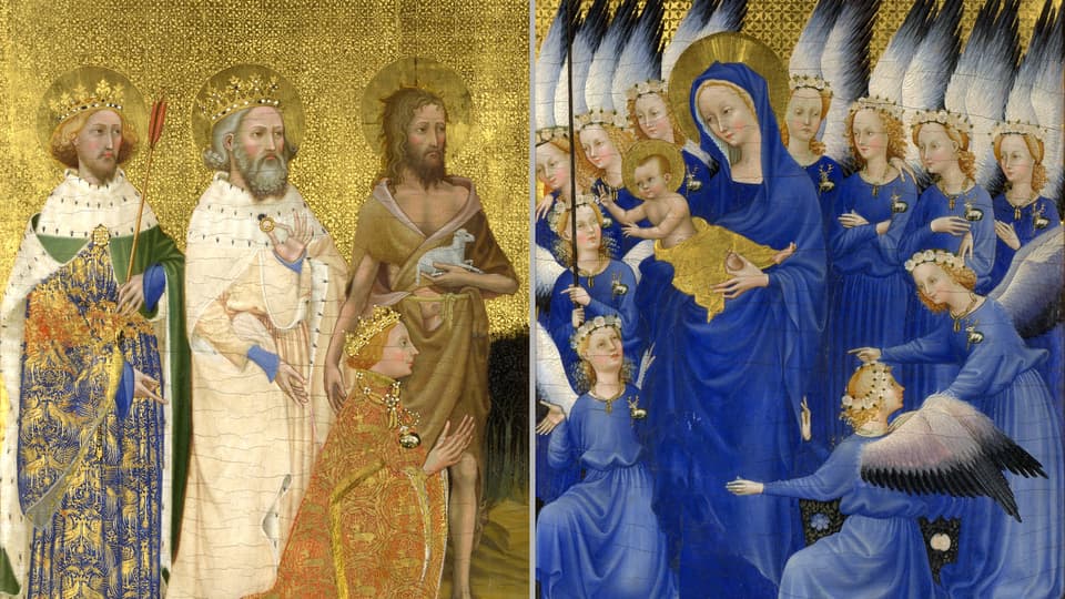 An icon in gold, blue and white